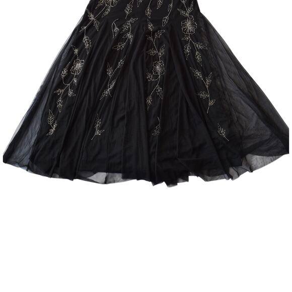 Adrianna Papell One-Shoulder Black Beaded Floral Evening Gown Sz 6 - Picture 4 of 9